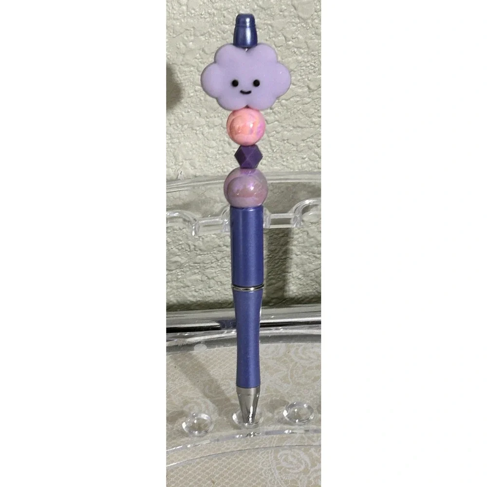 Custom Beaded Pen Little Cloud Purple Pink Unique Gift Handmade Pastel Cute